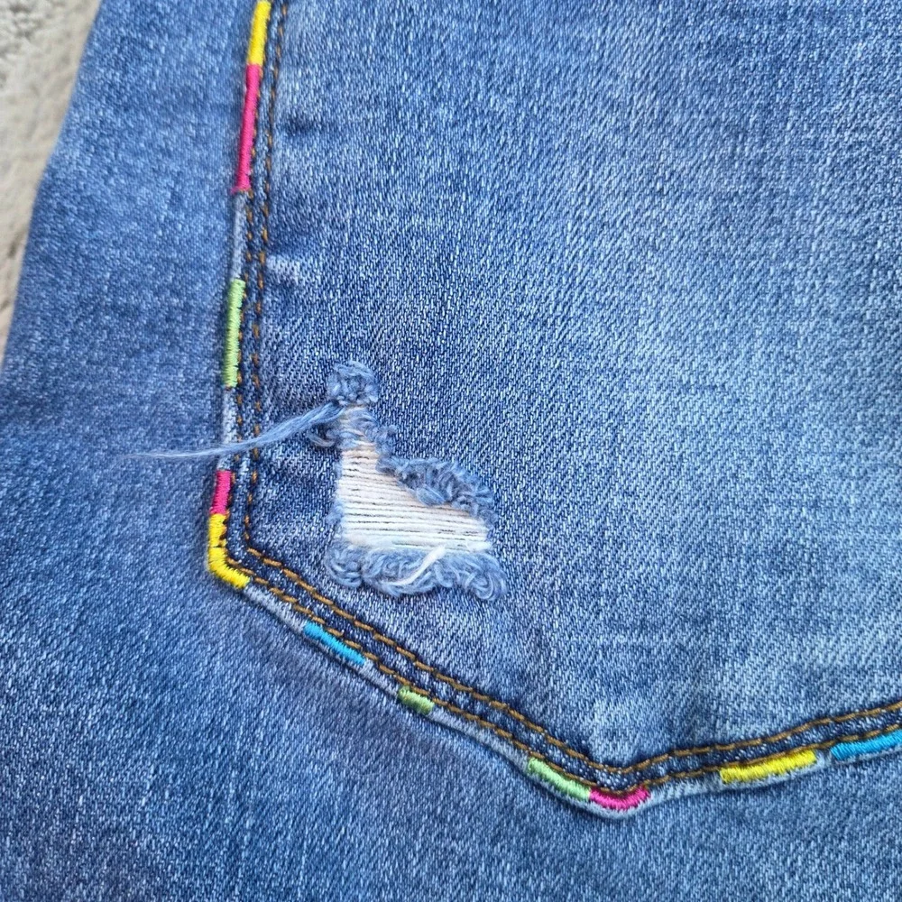 Judy Blue Jeans Womens 5/27 Skinny Fit Distressed High Rise Rainbow Stitch Denim